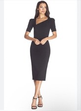 Dress The Population Dress Womens Large Black Asymmetrical Neck Midi Shift