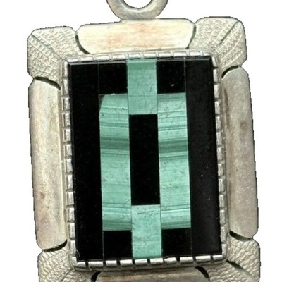 925 Sterling Silber Malachit und Onyx Anhänger Halskette Sky