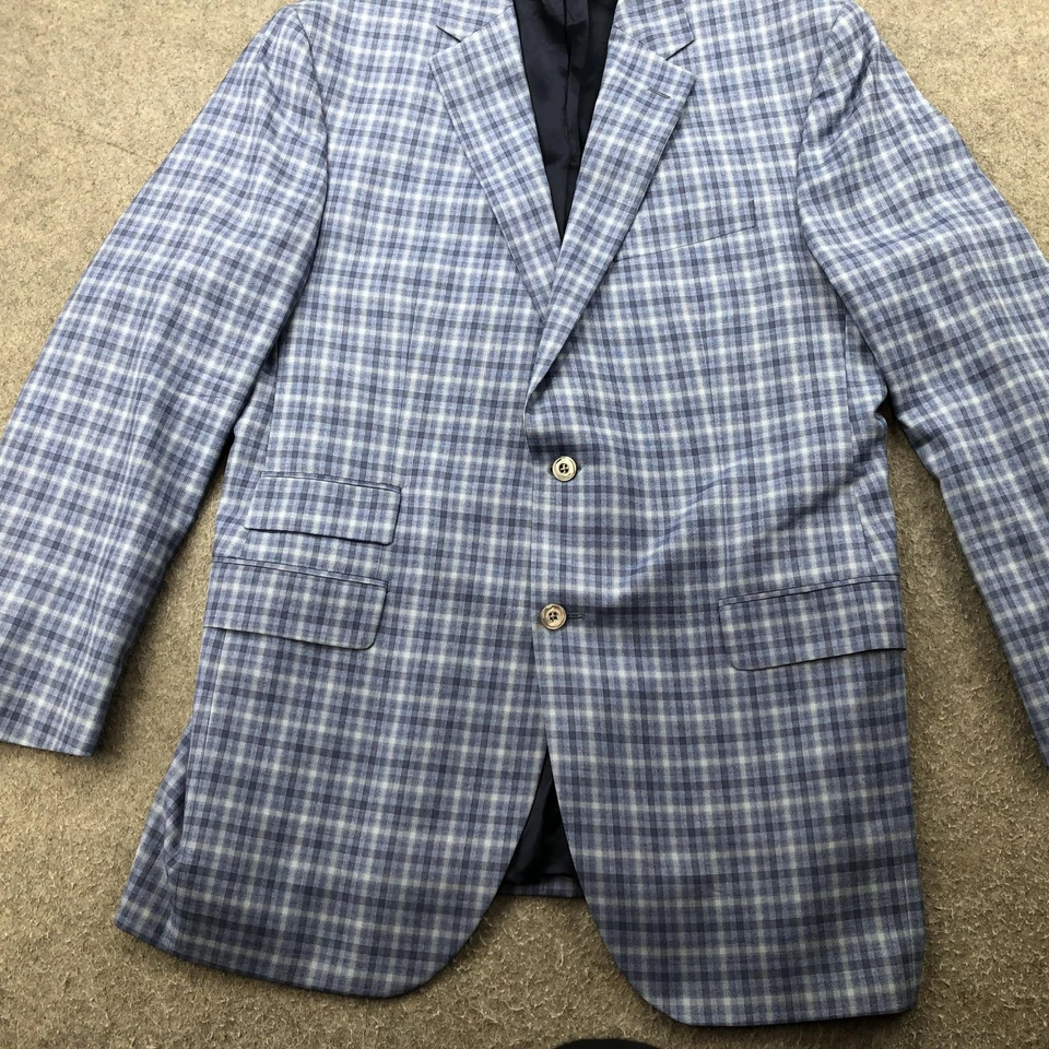 Blazer Jack Victor Para Hombres 48L Azul Lana a Cuadros Gibson SPJ Dos Botones Bolsillo para Billetes Foto 2 de 4