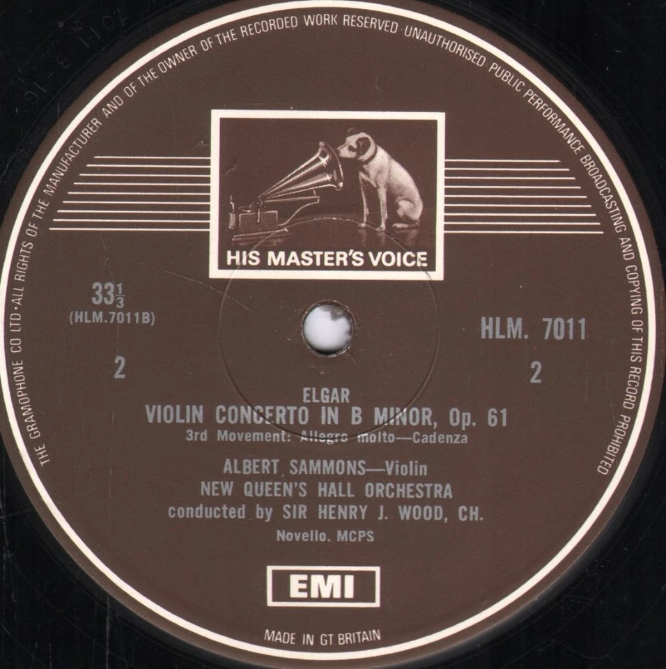 HLM7011 Albert Sammons / New Queen's Hall Orchestra / Sir Henry Wood Elgar - Photo 4/4