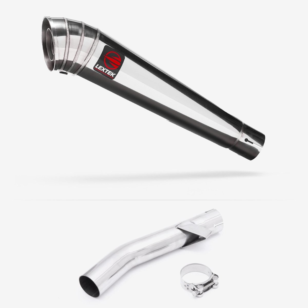Lextek Stainless Steel MP4 Polished 300mm Exhaust with Link Pipe Silencer Rear