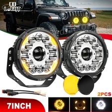 Pair Round LED Light 7"Inch Laser Spot Driving Work Offroad Light Pods Amber DRL