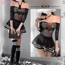 Mujeres Vestido Transparente Escuela Niña Uniforme Juegos con disfraces Lencería Sexy Club Prendas para dormir