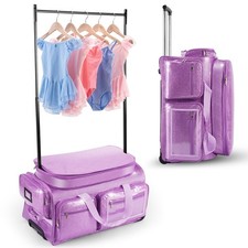 Dance Bag with Garment Rack 28"Glitter Purple Dance Costumes Rolling Bags