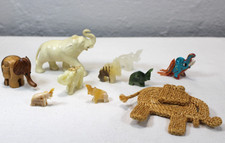 Lot of 10 Vtg Miniature Elephant Figurines Wood Stone Plastic Cloth