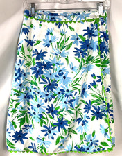 Vintage 1970s Handmade Skirt Women Small Floral Blue Green Tie Wrap Cotton