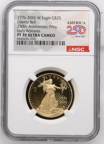 2026-W 1/2 OZ Proof Gold Eagle 250 Liberty Bell NGC PF70 (1776-2026)
