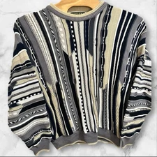 Vtg Tosani Sweater Mens Coogi Biggie Style Textured 3D Knit 90s XL