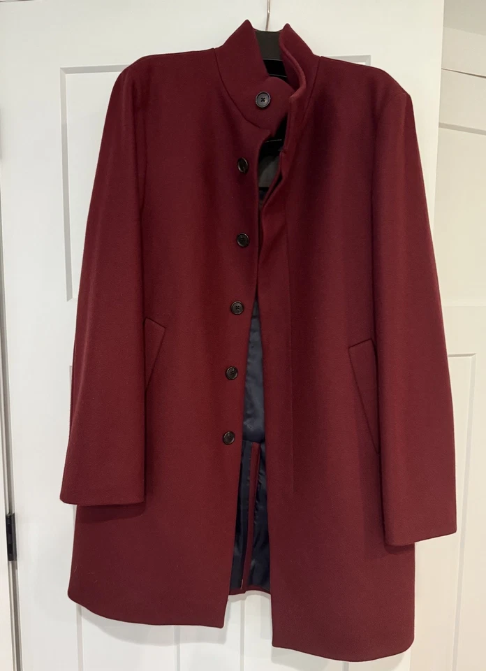 Abrigo Club Monaco Para Hombre Mezcla de Lana Cuello Embudo Encubierto Rojo Vino Sólido Talla 40 $398 Foto 2 de 4