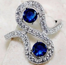 3CT Treated Blue Sapphire  Topaz 925 Solid Sterling Silver Ring Sz 7 UB4-5