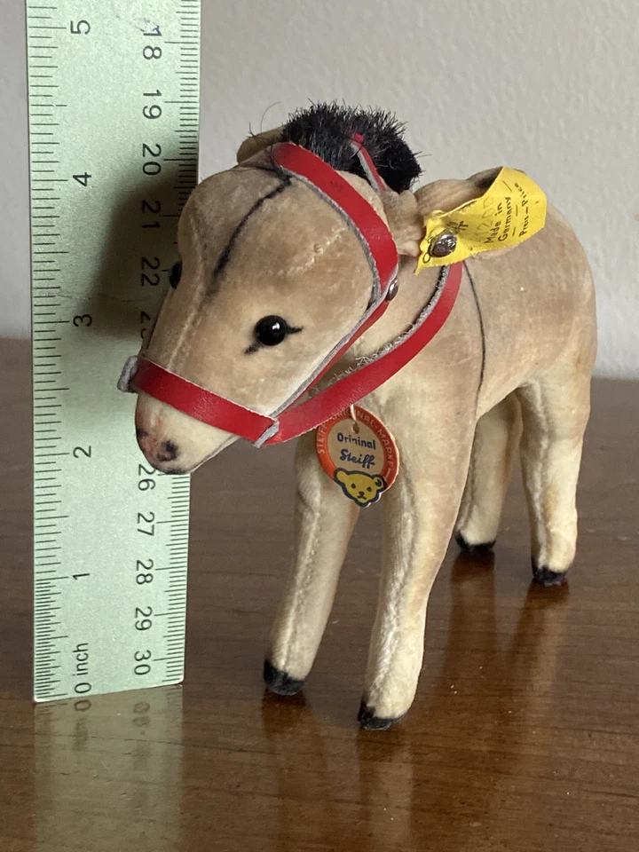 WOW ALL ID VTG Steiff Velvet Donkey Chest Tag, Silver Button & Flag MUST SEE - Image 2 of 4