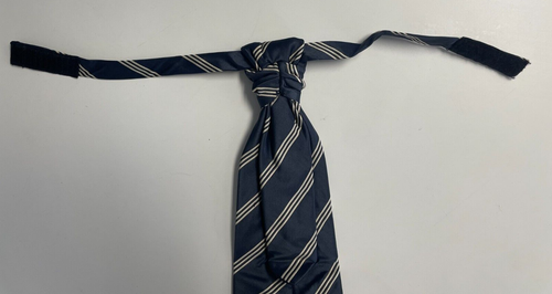 Blue Beige Striped Pre Tied Ascot Cravat Plastron Wedding Tie Italy - Picture 6 of 6