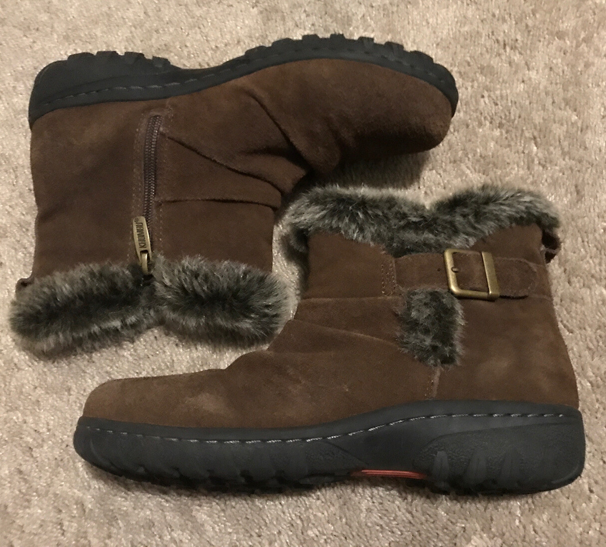 Khombu Women's Gracie Ankle Boots Brown Suede Faux Fu… Gem