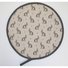 Aga Range Hob Hat Lid Mat Cover Hare Rabbits Hares Grey With Loop Cook Pad