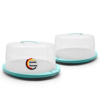 2X Kuchen Transportbox Rund Mit KüHlfach In Eisblau Tortenglocke Made In Germany