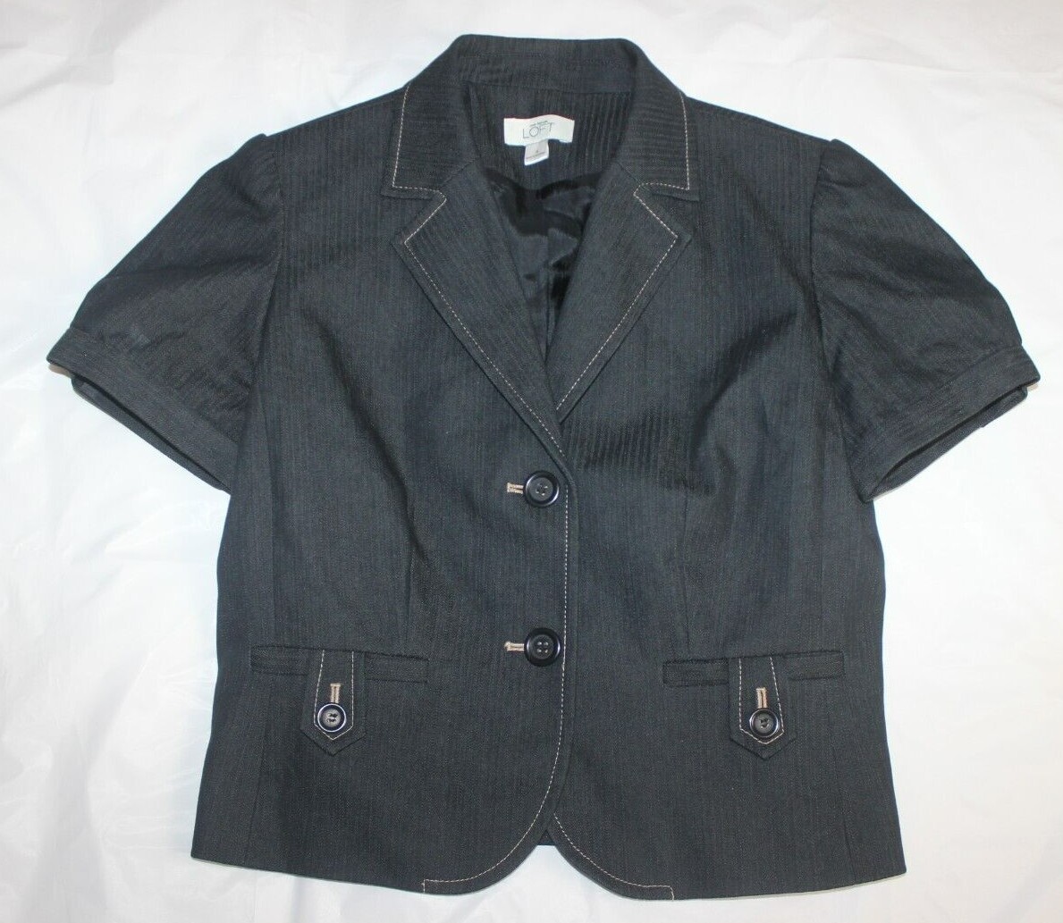 Ann Taylor Loft Dark Wash Denim Cropped Stretch Short Sleeve