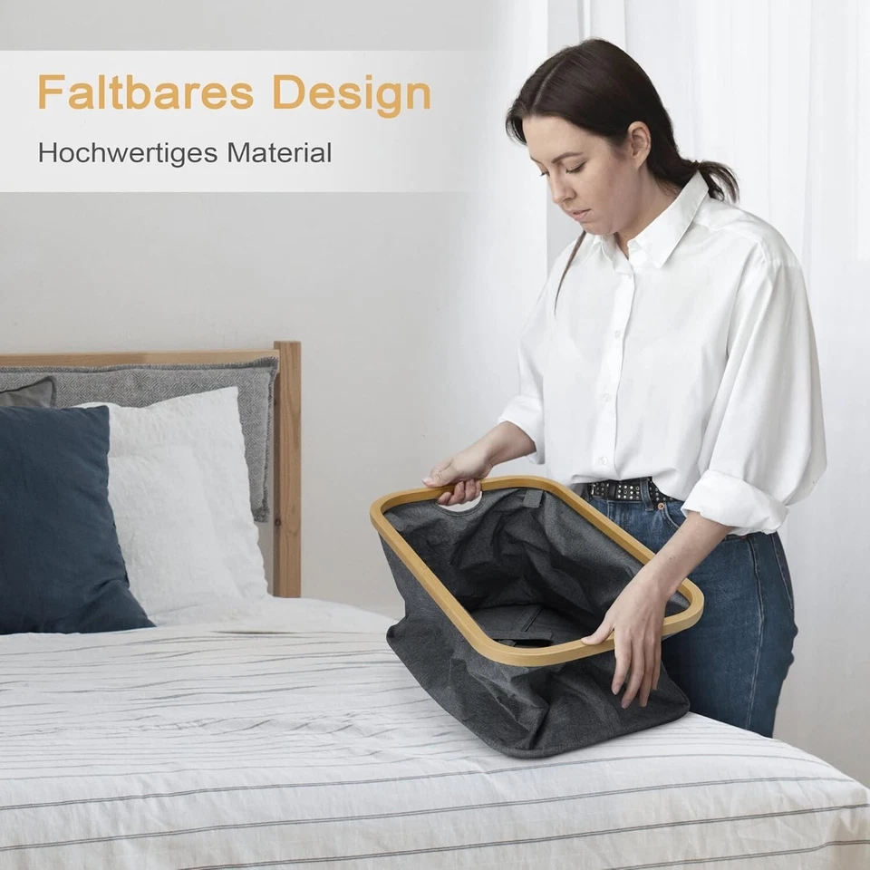Wäschekorb Faltbar 50 Liter Wäschebox Bambus Stoff Wäsche Aufbewahrung Korb C509 - Bild 4 von 4
