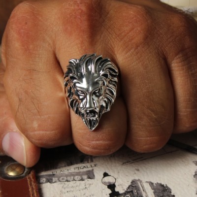 3D Edelstahl Ring Löwe Löwenkopf Lion Biker Kelten Mittelalter Gothic Herren
