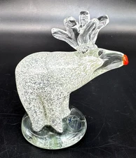 Art Glass Rudolph Reindeer Figurine Bianco Blu Finland Fiskars Signed 4.5" EUC