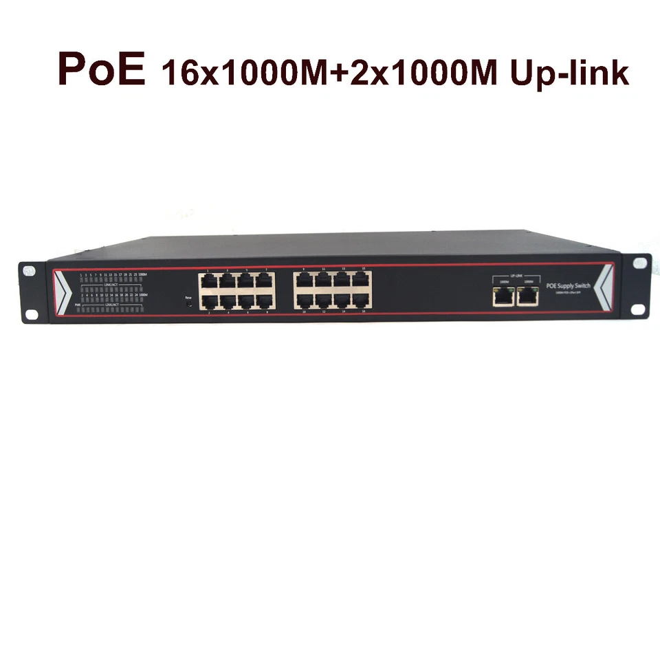 Gigbit 16Port PoE Switch Power Over Ethernet 260W 802.3af for Network IP Camera - Image 4 of 4