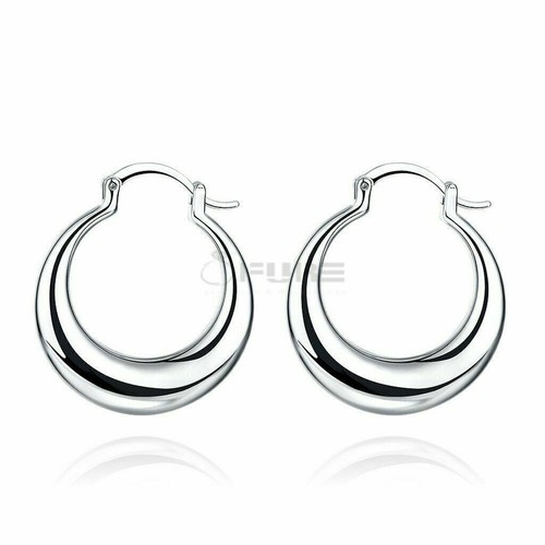 Hypoallergenic 925 Sterling Silver Filled Moon Shaped Hoop Huggies Stud Earrings - Picture 33 of 44