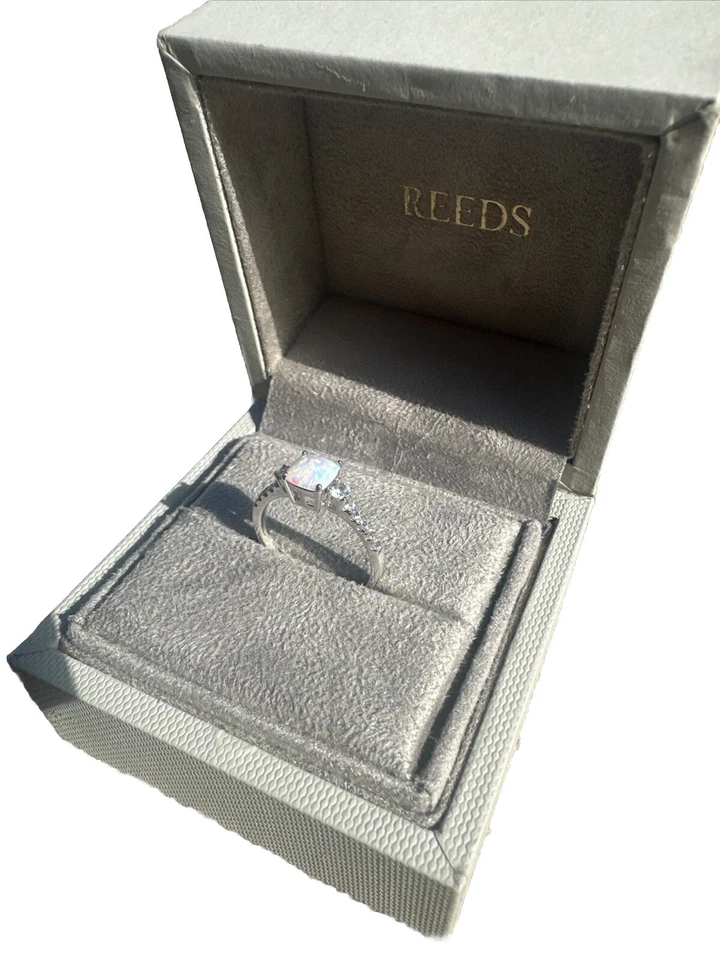 Cushion Created Opal and Created White Sapphire Sterling Silver Ring - Image 2 of 4