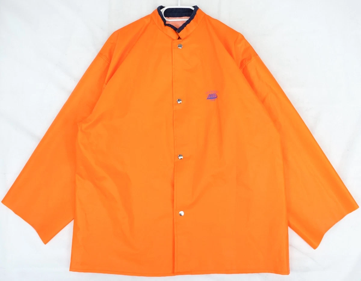 Veste De Pluie Grundens Vintage - Capuche Orange PVC - Taille Homme 3XL - Pêche