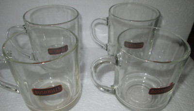 4 - Vtg. Bushmills Irish Whiskey Clear Glass 8 oz. Coffee Cup Mug