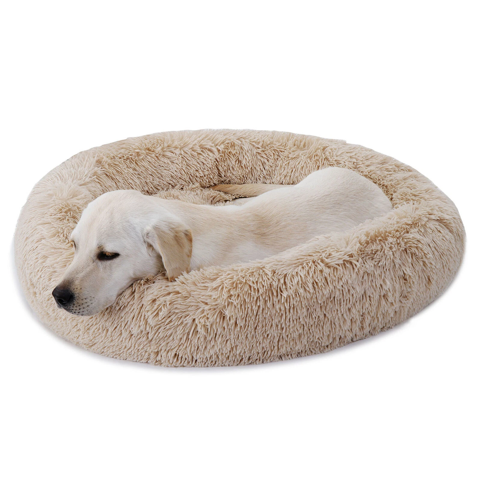 Fluffy Pet Dog Bed Diameter 30 Inch Donut Cuddler Cushion Non-Slip Cozy Shaggy