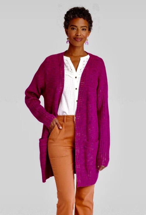 Women s Marled Open Front Cardigan Knox Rose Raspberry M New