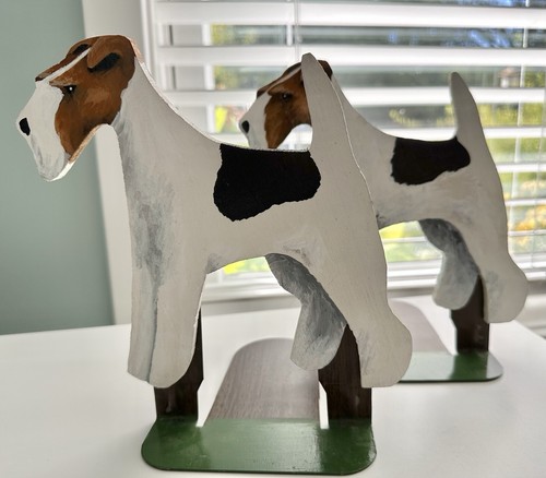 UNIQUE! Set of Handpainted Wire Fox Terrier Dog Bookends - Picture 9 of 10