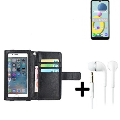 K-S-Trade Housse pour LG Electronics Stylo 6 Étui 360° Compatible avec LG Electronics Stylo 6 avec écouteurs en Simili Cuir Noir Portefeuille pour Téléphone Portable, Pare-Chocs De Protection