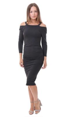 MICHAEL STARS BLACK COLD SHOULDER RUCHED SIDE DRESS SIZE LARGE