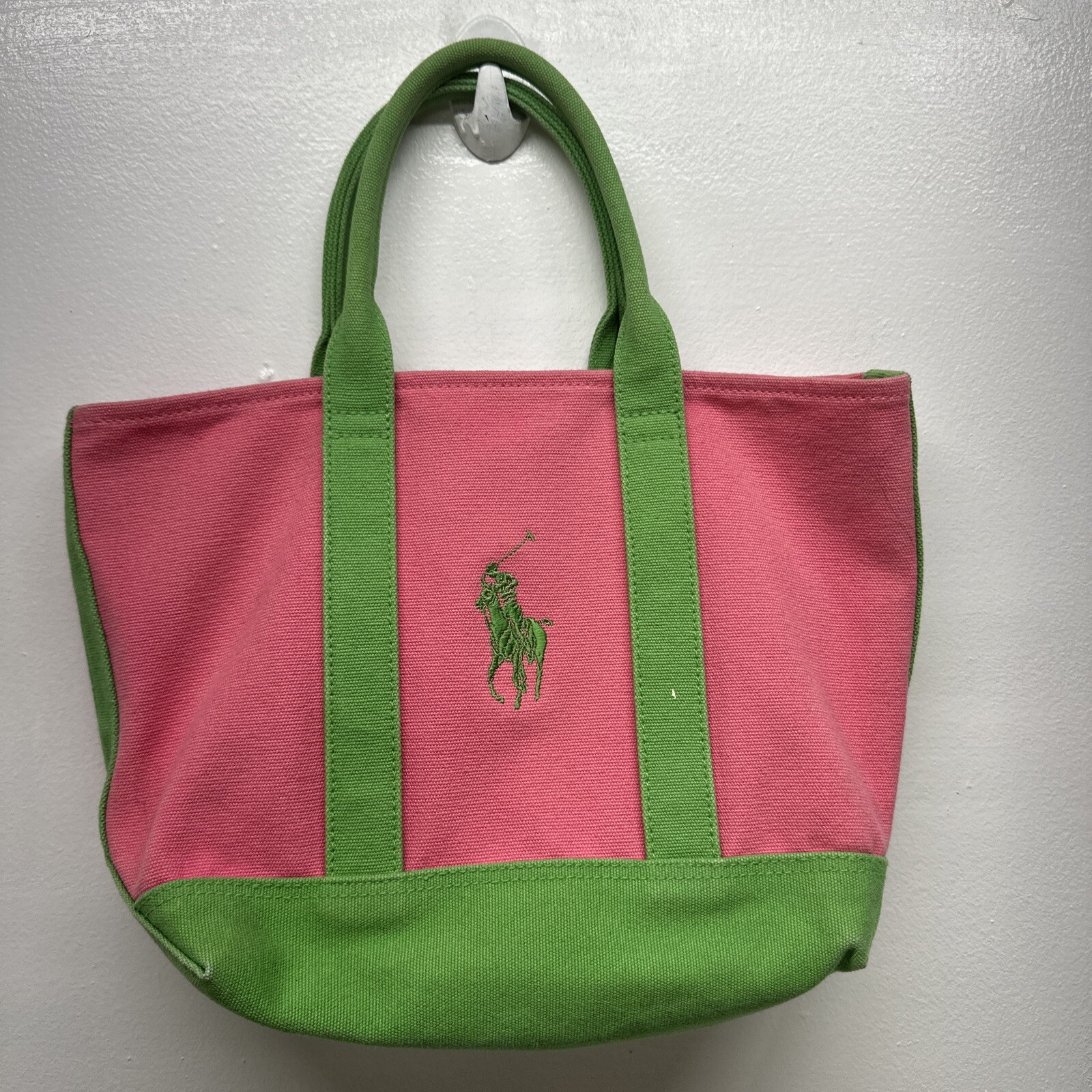 Polo Ralph Lauren tote bag mini borsa tela grande pony logo vintage rosa verde