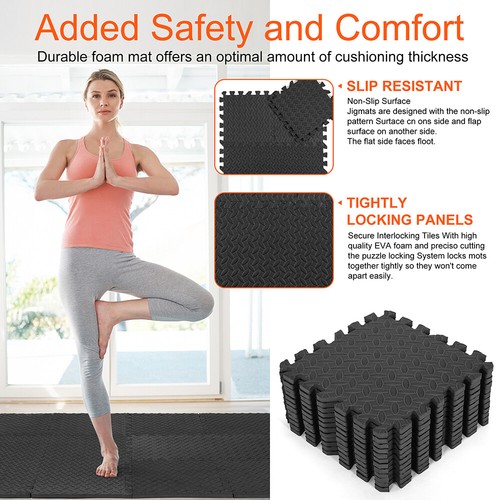 12 Pieces Puzzle Exercise Floor Mats Workout Gym Equipment Mat Black - Picture 10 of 12