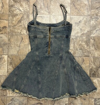 White With Jean Isabelle Dress Review DollsKill Isabelle Denim Mini Dress  With Studded Hardware Distressed Hemline