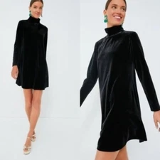 Pomander Place NEW Black Velvet Long Sleeve Mottershead Mini Dress Size L