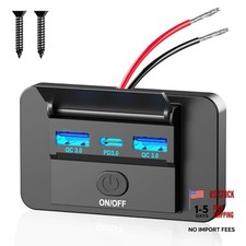 72W 12V USB Outlet Panel Wall Mount, 36W USB C and Dual QC 3.0 18W 1 PACK 3 USB