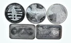Lot 5 VINTAGE 1 Oz Silver Bars/Rounds Art Bars Collection Poured .999 *545