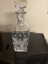 Glass Whiskey Decanter w/ Etched Heraldic Eagle under 3 Stars &Etched U.S. Motif