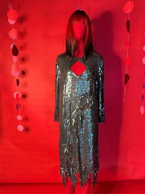 Vintage Iridescent Sequin Silk Dress   1980s/90s Maharani   Gothic Mermaid Glam