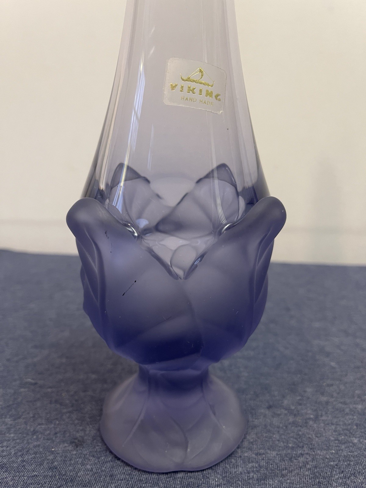Viking Glass 16” Swung Vase – Purple Amethyst Satin Petal Base – Mid Century