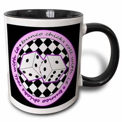 3dRose Bunco Chicks Roll With It Purple Black Two-Tone Black Mug 11oz