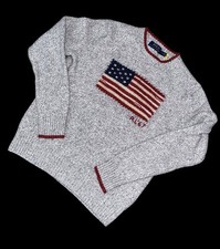 Ralph Lauren Flag Polo Wool Cotton Linen Knit Sweater Flag Youth Medium