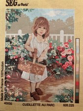 Seg De Paris 45x60 Cm Printed Needlepoint Tapestry Canvas Only girl with flower