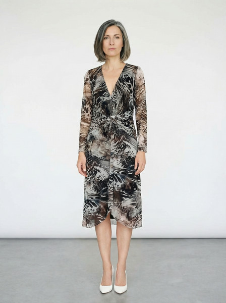 ANTHEA CRAWFORD Designer Twist Front Long Sleeve Dress 10 Lined Draped
