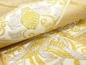 7761952: JAPANESE KIMONO / ANTIQUE FUKURO OBI / SILK / WOVEN BUTTERFLY & FLOWER