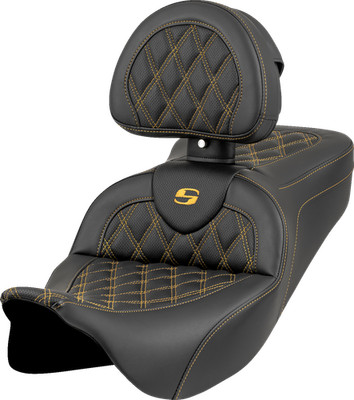 SADDLEMEN Roadsofa* Fits Seat - Lattice Stitch - Gold Stitch - W/ Backrest - FL
