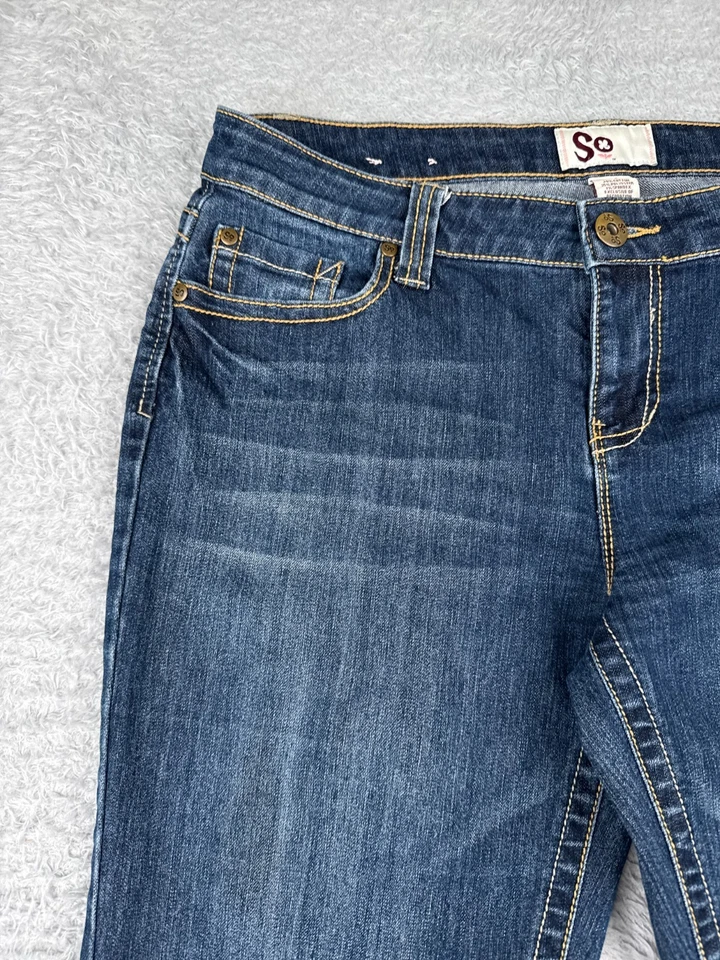 So Jeans Women 13 Blue Denim Crop Capri Cotton Blend Mid Rise Juniors 34x17 - Image 4 of 4