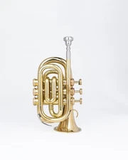 QUEENBRASS Pocket Trumpet Bb Brass Finish Red Valves with Case and Mouthpiece,rt